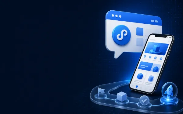 Deep navy Chinaready Insights cover with a right-weighted WeChat Mini Program window mark paired with a phone-in-hand product surface motif; left field open for title scrim; no headline text in the image.
