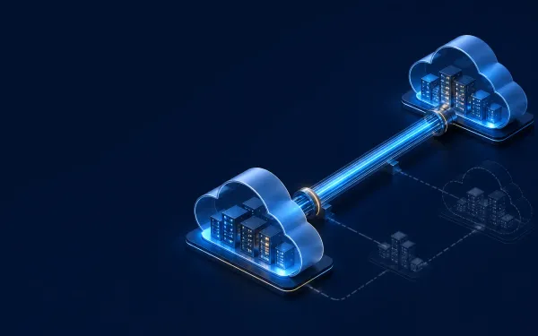 Deep navy Chinaready Insights cover with a right-weighted private conduit linking two cloud volumes, public path dimmed; left field open for title scrim; no headline text in the image.