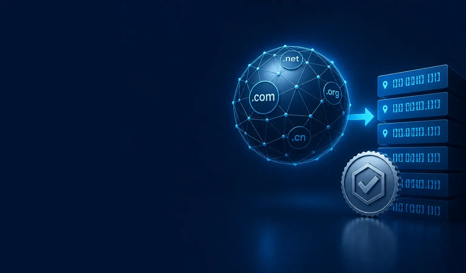 Deep navy Chinaready Insights cover with a right-weighted domain and DNS-to-IP motif; left field open for title scrim; no headline text in the image.