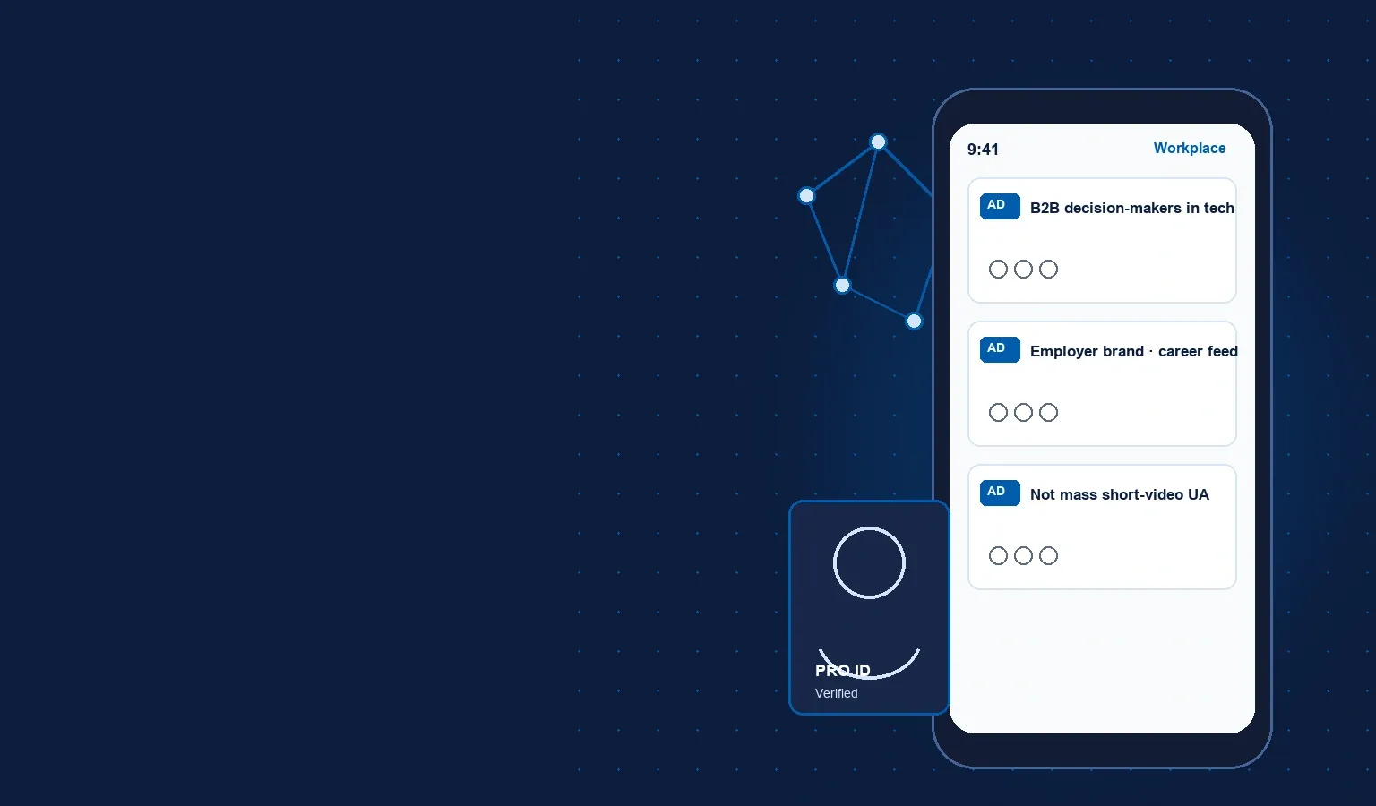 Deep navy Chinaready Insights cover with a right-weighted English-only workplace social phone feed, professional ID badge, and network-node motif; left field open for title scrim; no article headline text and no Chinese characters in the image.