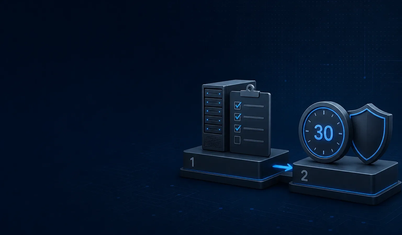 Deep navy Chinaready Insights cover with a right-weighted ICP-then-PSB sequence motif — numbered filing checklist then a 30-day clock and shield; left field open for title scrim; no headline text in the image.