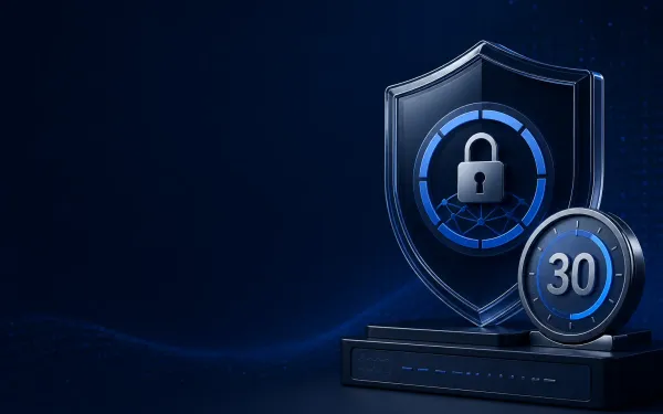 Deep navy Chinaready Insights cover with a right-weighted police network-security badge and 30-day clock motif for PSB filing; left field open for title scrim; no headline text in the image.