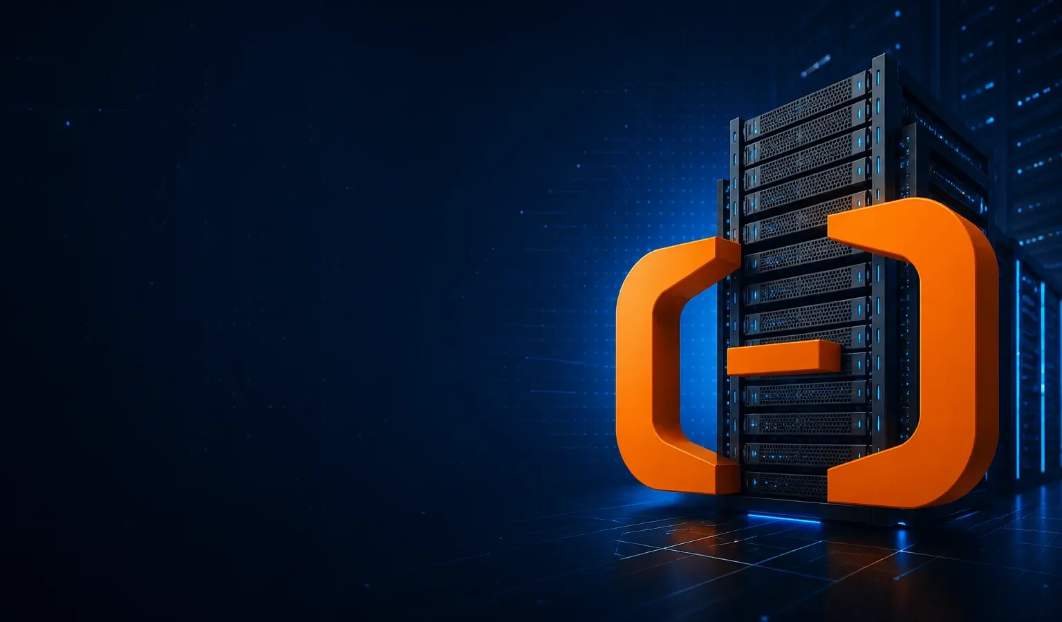 Deep navy Chinaready Insights cover with a right-weighted orange Alibaba Cloud bracket mark paired with Mainland China data-center racks; left field open for title scrim; no headline text in the image.
