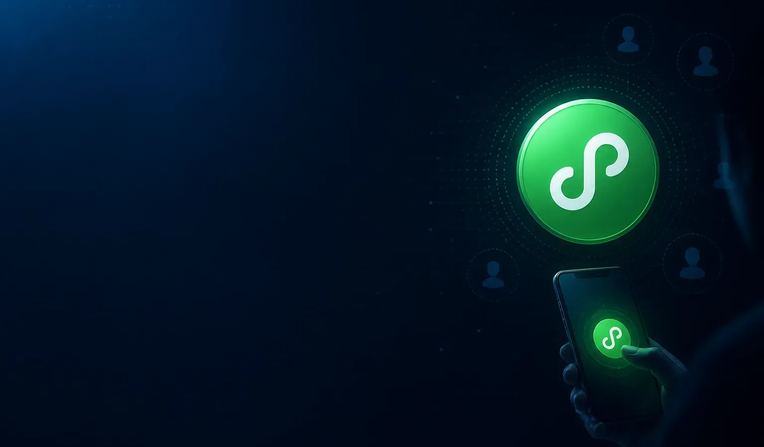 Deep navy Chinaready Insights cover with a right-weighted WeChat Mini Program mark paired with a phone-in-hand and user-network motif; left field open for title scrim; no headline text in the image.
