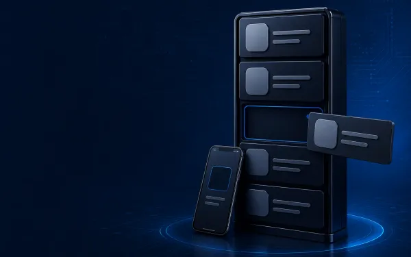 Deep navy Chinaready Insights cover with a right-weighted listed-then-delisted store shelf — stacked listing drawers, one card pulled out leaving an empty blue-outlined slot, phone at the shelf base; left field open for title scrim; no headline text, no Chinese characters, no rejection stamp.