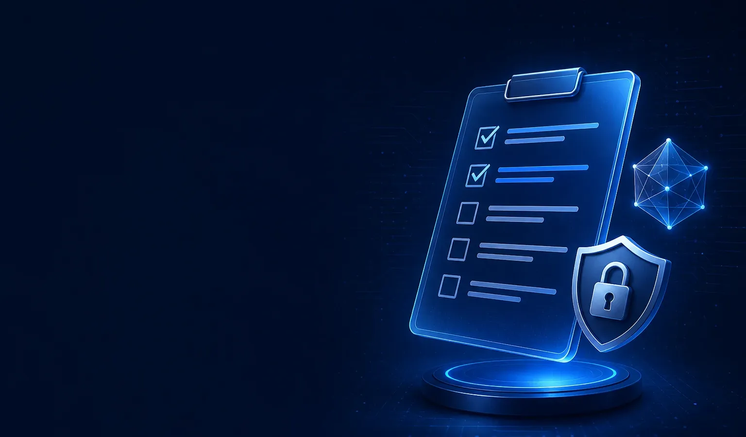 Deep navy Chinaready Insights cover with a right-weighted translucent survey clipboard, lock-shield, and data-node motif; left field open for title scrim; no Chinese characters or article headline text in the image.